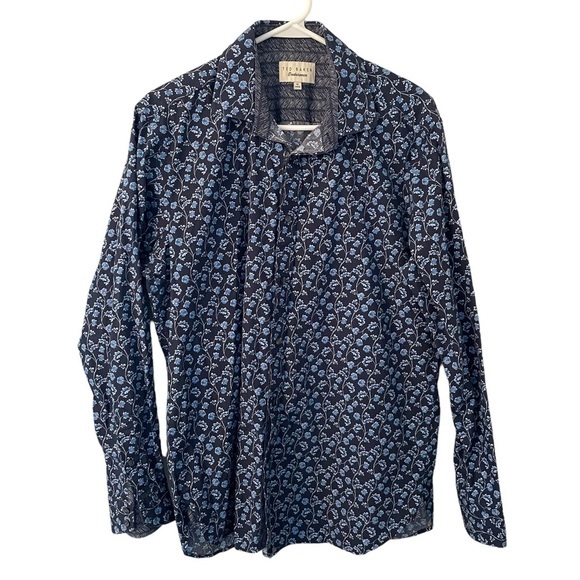 Ted Baker Endurance Blue Floral Button Up Contrasting Cuffs - Picture 1 of 7